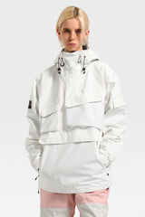 Women's Pink Asymmetrical Kangaroo Pocket Snow Anoraks Waterproof Insulated Ski Anoraks - Gsou Snow