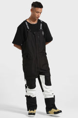 Męskie czarno-białe spodnie narciarskie typu bib z wieloma kieszeniami - Gsou Snow