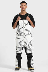 Męskie czarne spodnie narciarskie typu bib z falistym wzorem i wieloma kieszeniami - Gsou Snow