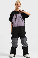 Women's Lavender & Black Lightweight Waterproof Snow Bibs Ski Bibs - Gsou Snow