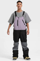 Men's Lavender & Black Lightweight Waterproof Snow Bibs Ski Bibs - Gsou Snow