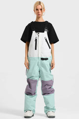 Women's Lavender & Black Lightweight Waterproof Snow Bibs Ski Bibs - Gsou Snow