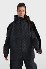 Women's Black Fleece-Lined Velvet Trim Plaid Snow Jacket Waterproof Ski Jacket - Gsou Snow