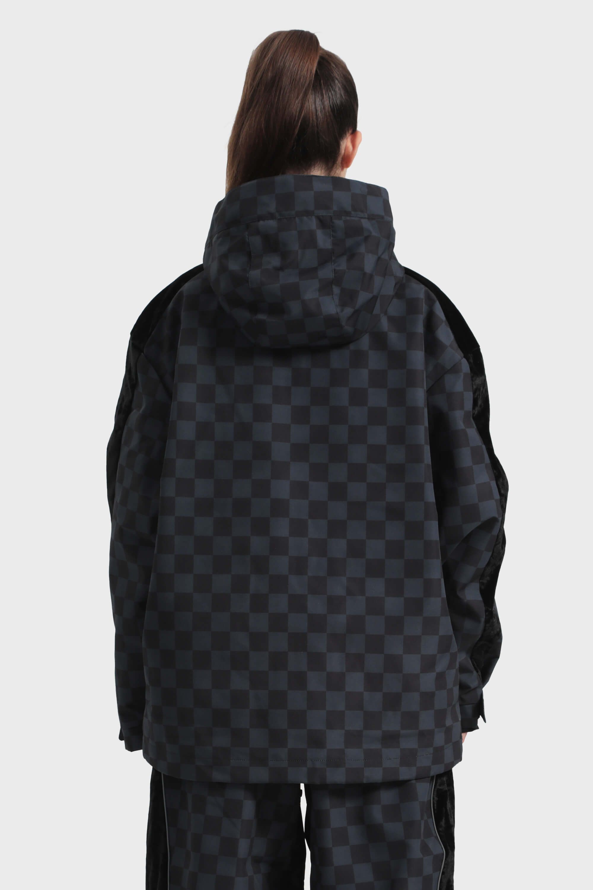 Women's Black Fleece-Lined Velvet Trim Plaid Snow Jacket Waterproof Ski Jacket - Gsou Snow