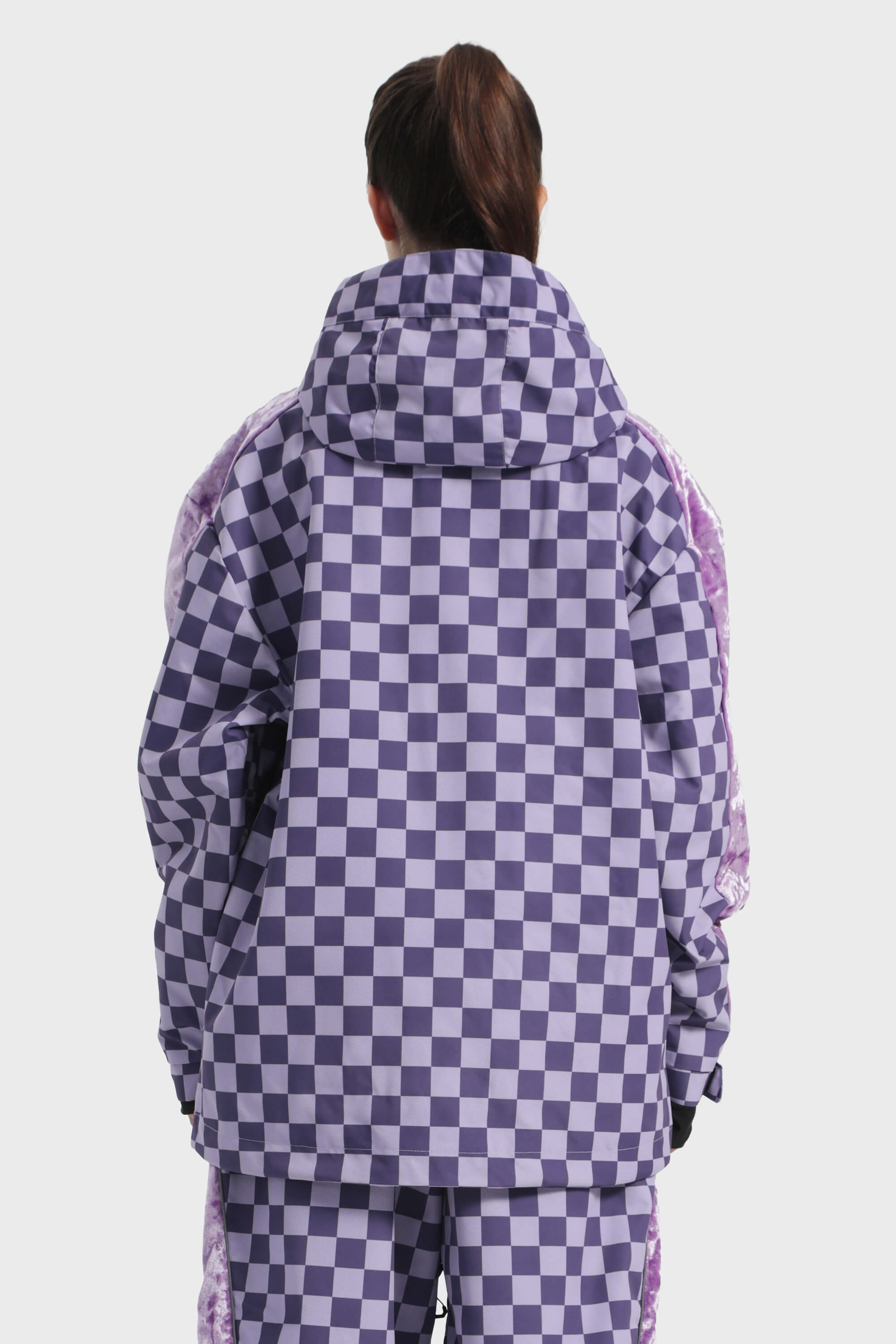 Women's Purple Fleece-Lined Velvet Trim Plaid Snow Jacket Waterproof Ski Jacket - Gsou Snow