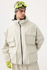 Men's Off White Waterproof Corduroy Batwing Sleeve Large Pocket Snow Jacket - Gsou Snow