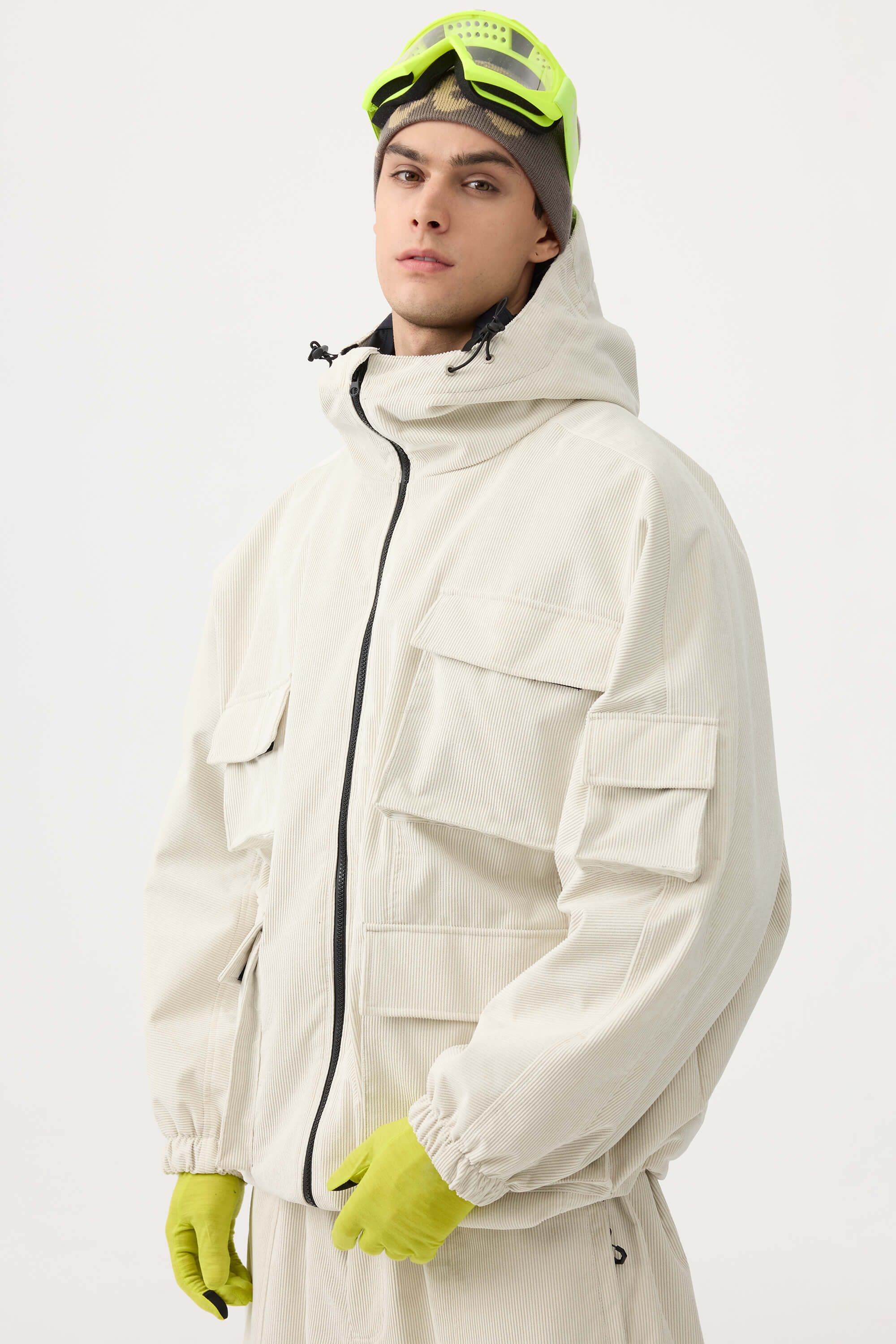 Pánská krémově bílá voděodolná kordurová bunda s batwing rukávy a velkou kapsou – Gsou Snow