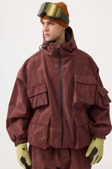 Men's Off White Waterproof Corduroy Batwing Sleeve Large Pocket Snow Jacket - Gsou Snow