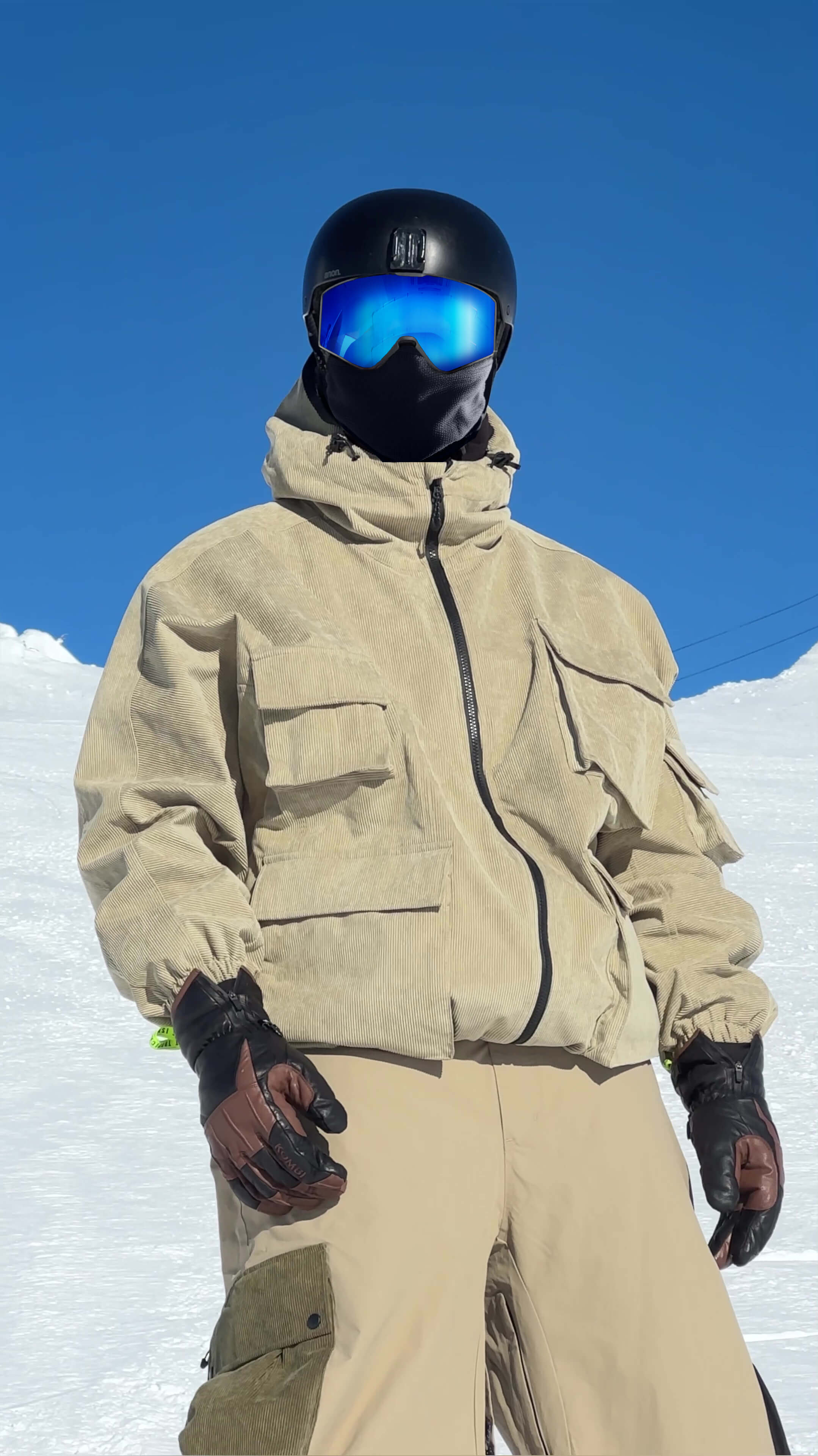 Pánská khaki voděodolná kordurová bunda s batwing rukávy a velkou kapsou – Gsou Snow