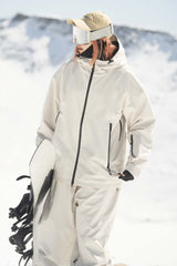 Women's Light Grey Fully Sealed Dual-Vent Snow Jacket Minimalist Insulated Ski Jacket - Gsou Snow
