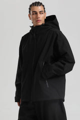 Schwarze, komplett versiegelte Skijacke mit doppelter Belüftung für Herren – minimalistische, isolierte Skijacke von Gsou Snow 