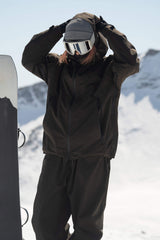 Women's Light Grey Fully Sealed Dual-Vent Snow Jacket Minimalist Insulated Ski Jacket - Gsou Snow