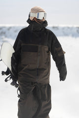 Damen-Schneejacke Khaki &amp; Weiß mit asymmetrischem Reißverschluss, praktischen Taschen, wasserdicht - Gsou Snow 