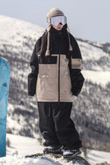 Women's Green & Black Asym-Zip Snow Jacket Utility Pocket Waterproof Ski Jacket - Gsou Snow