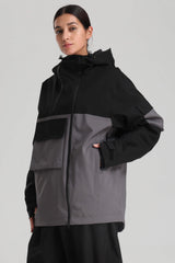 Women's Black & Coffee Asym-Zip Snow Jacket Utility Pocket Waterproof Ski Jacket - Gsou Snow
