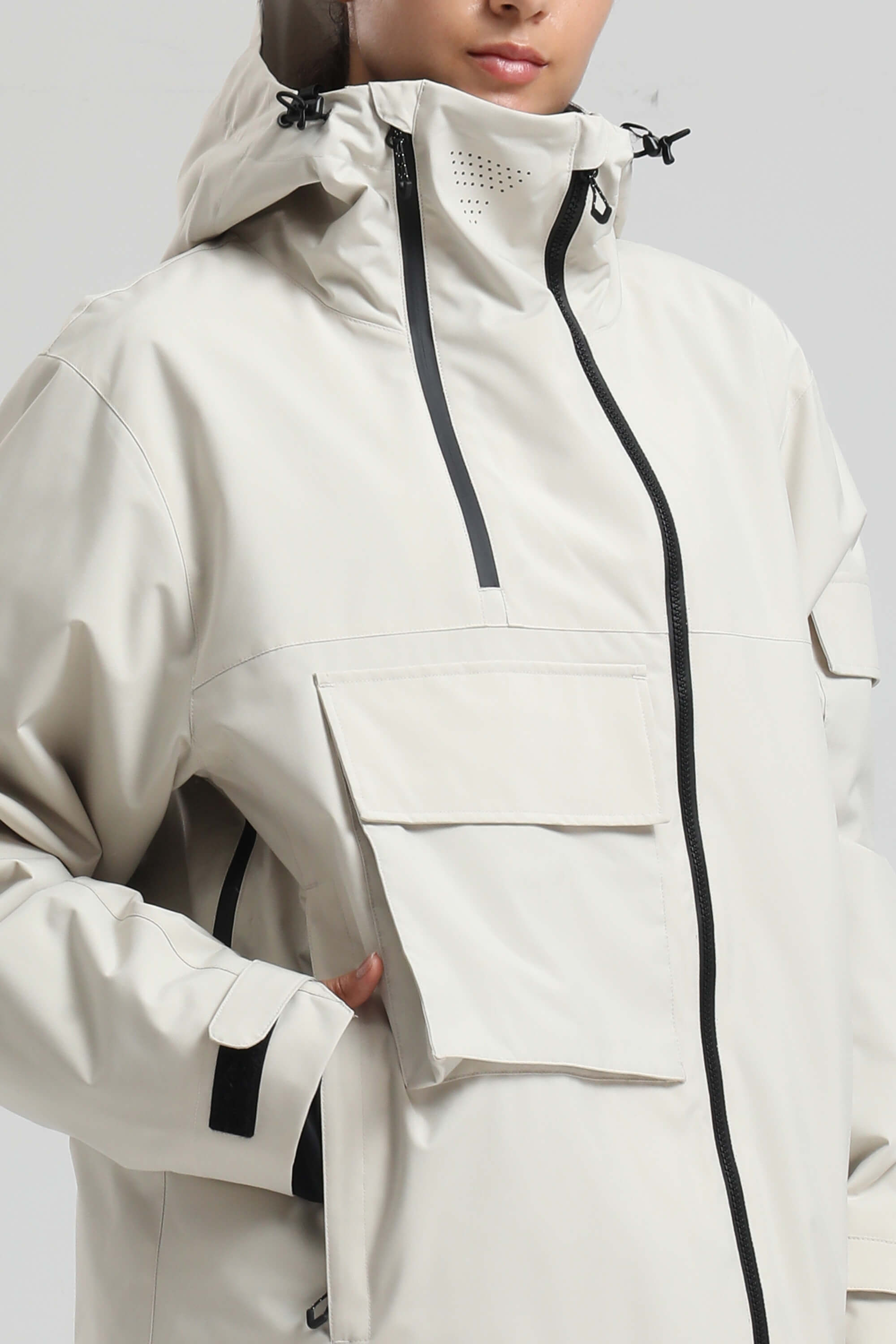 Dámská sněhová bunda Off White s asymetrickým zipem, voděodolná - Gsou Snow