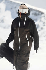 Veste de ski Gsou Snow pour femme, noire et café, avec aération faciale et fermeture éclair asymétrique, imperméable et isolée. 