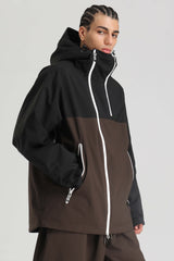 Veste de ski Gsou Snow pour homme, blanche et noire, avec aération faciale et fermeture éclair asymétrique, imperméable et isolée. 