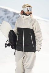 Veste de ski Gsou Snow pour femme, kaki et blanche, avec aération faciale et fermeture éclair asymétrique, imperméable et isolée. 