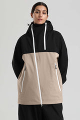 Veste de ski Gsou Snow pour femme, verte et noire, à ventilation faciale asymétrique et fermeture éclair asymétrique, imperméable et isolée. 