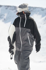 Veste de ski Gsou Snow pour femme, kaki et blanche, avec aération faciale et fermeture éclair asymétrique, imperméable et isolée. 