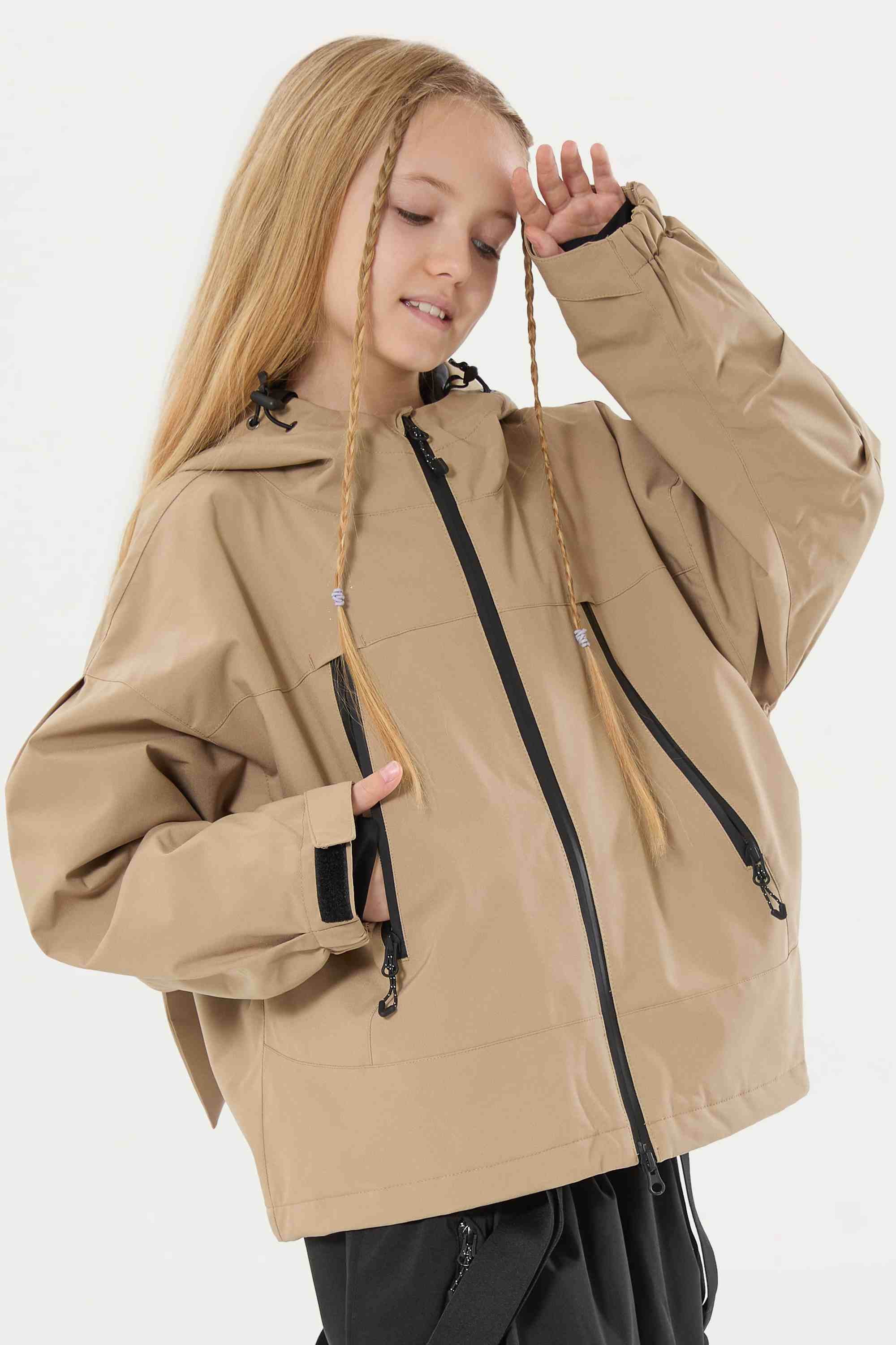 Girl's Khaki Detachable Ear Hood Waterproof Insulated Snow Jacket Ski Jacket - Gsou Snow