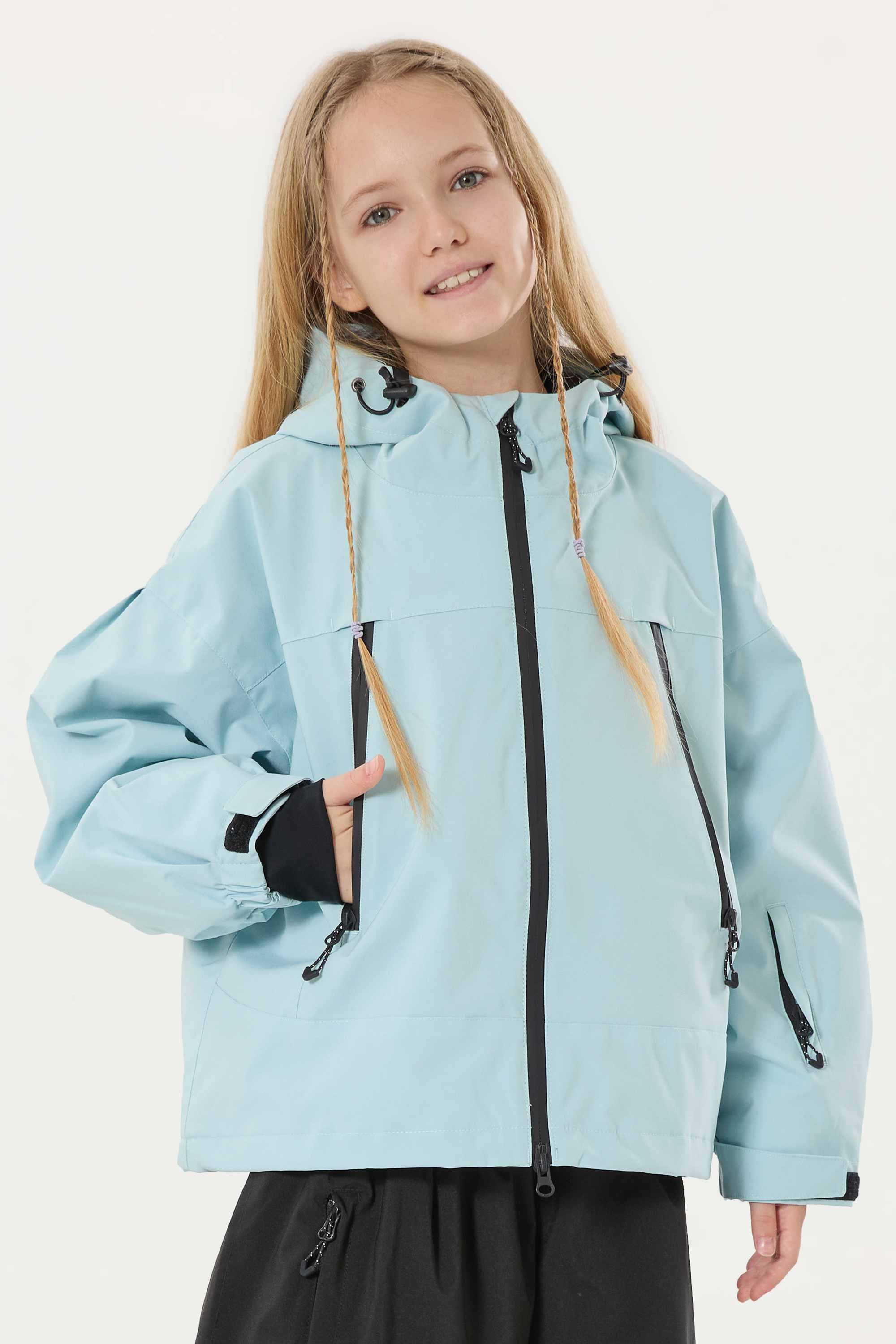 Girl's Ice Blue Detachable Ear Hood Waterproof Insulated Snow Jacket Ski Jacket - Gsou Snow