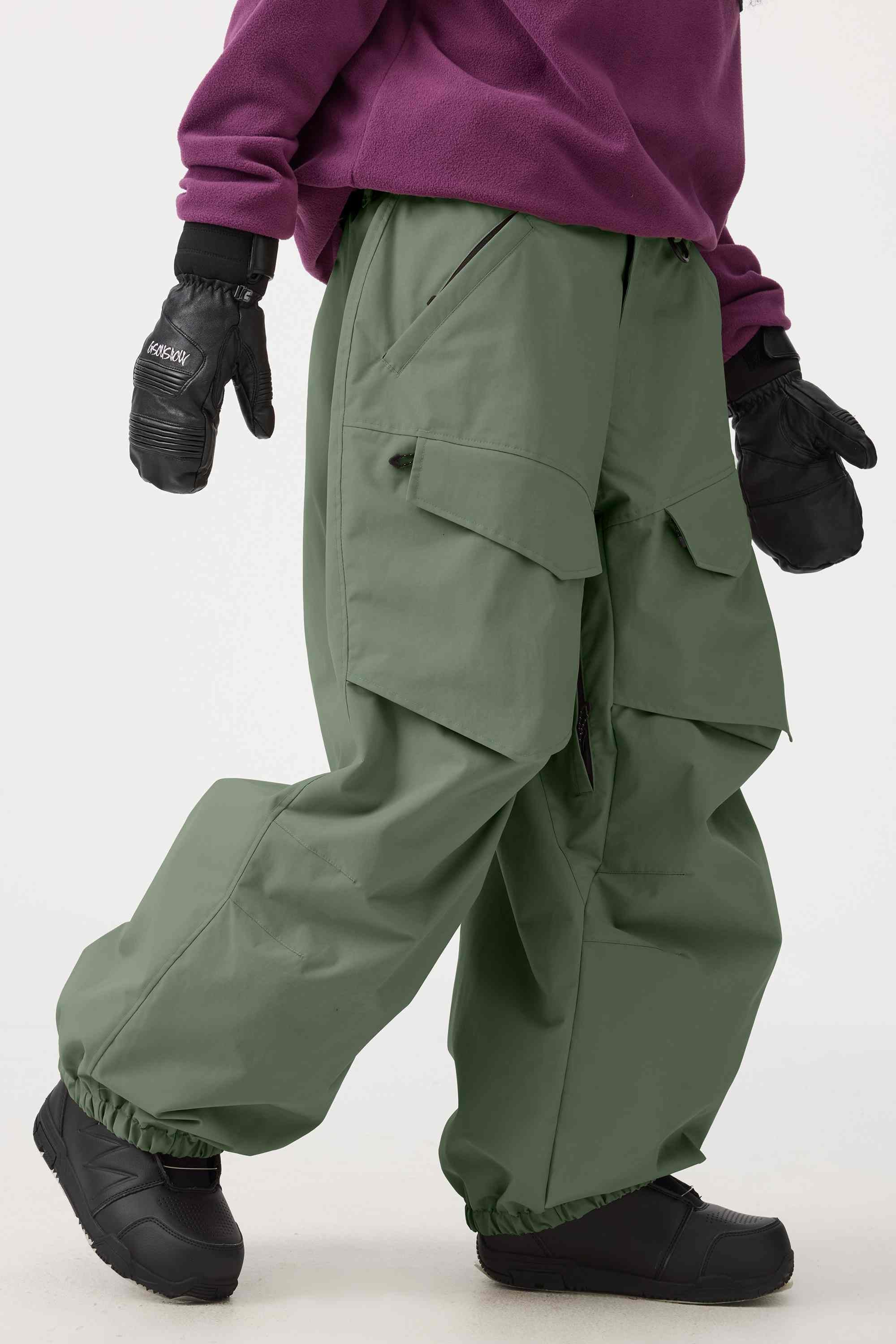 Women's Army Green Baggy Snow Pants Utility Wear-resistant Ski Pants - Gsou Snow