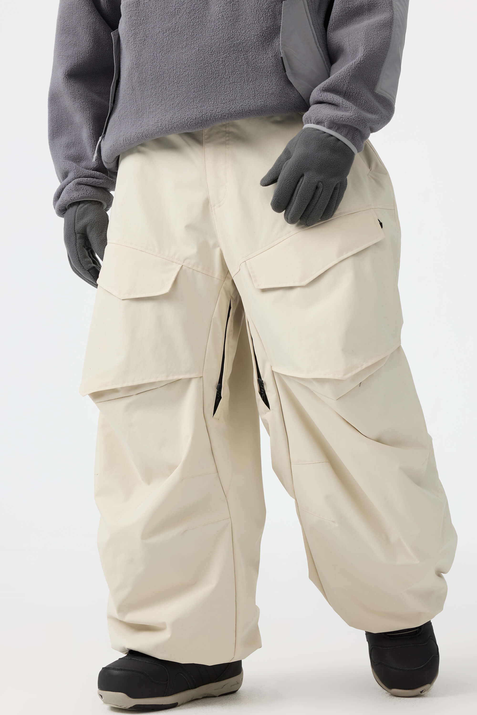 Men's Beige Baggy Utility Snow Pants Wear-resistant Ski Pants - Gsou Snow