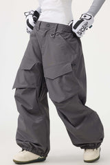 Women's Black Baggy Utility Snow Pants Wear-resistant Ski Pants - Gsou Snow