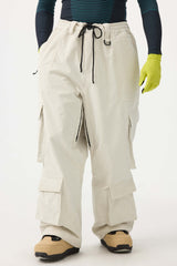 Pánské béžové baggy lyžařské kalhoty s více kapsami z komfortní kordurové tkaniny - Gsou Snow