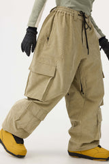 Women's Khaki Baggy Multi-Pocket Snow Pants Corduroy Ski Pants - Gsou Snow