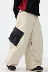 Herren-Skihose in Dunkelgrau mit weitem Schnitt, Farbblock-Design und Cargotaschen - Gsou Snow 