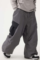 Herren-Skihose in Dunkelgrau mit weitem Schnitt, Farbblock-Design und Cargotaschen - Gsou Snow 