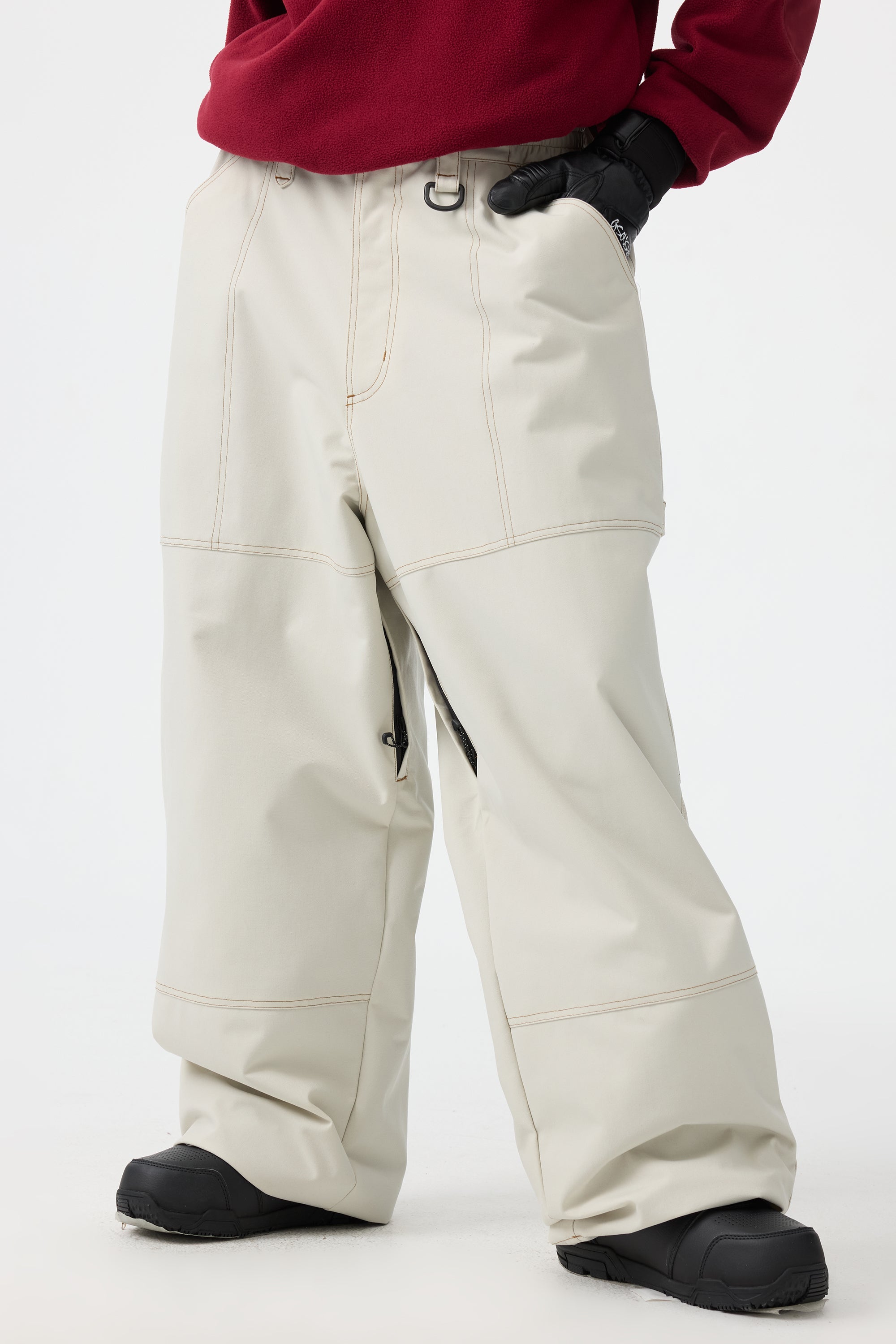 Beige Baggy Oxford Skihose für Damen, Arbeits- und Skihose - Gsou Snow 