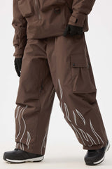 Women's Off White Reflective Flame Baggy Snow Pants Utility Ski Pants - Gsou Snow