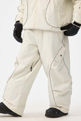 Pánské retro sněhové kalhoty khaki s reflexními detaily a volným střihem - Gsou Snow