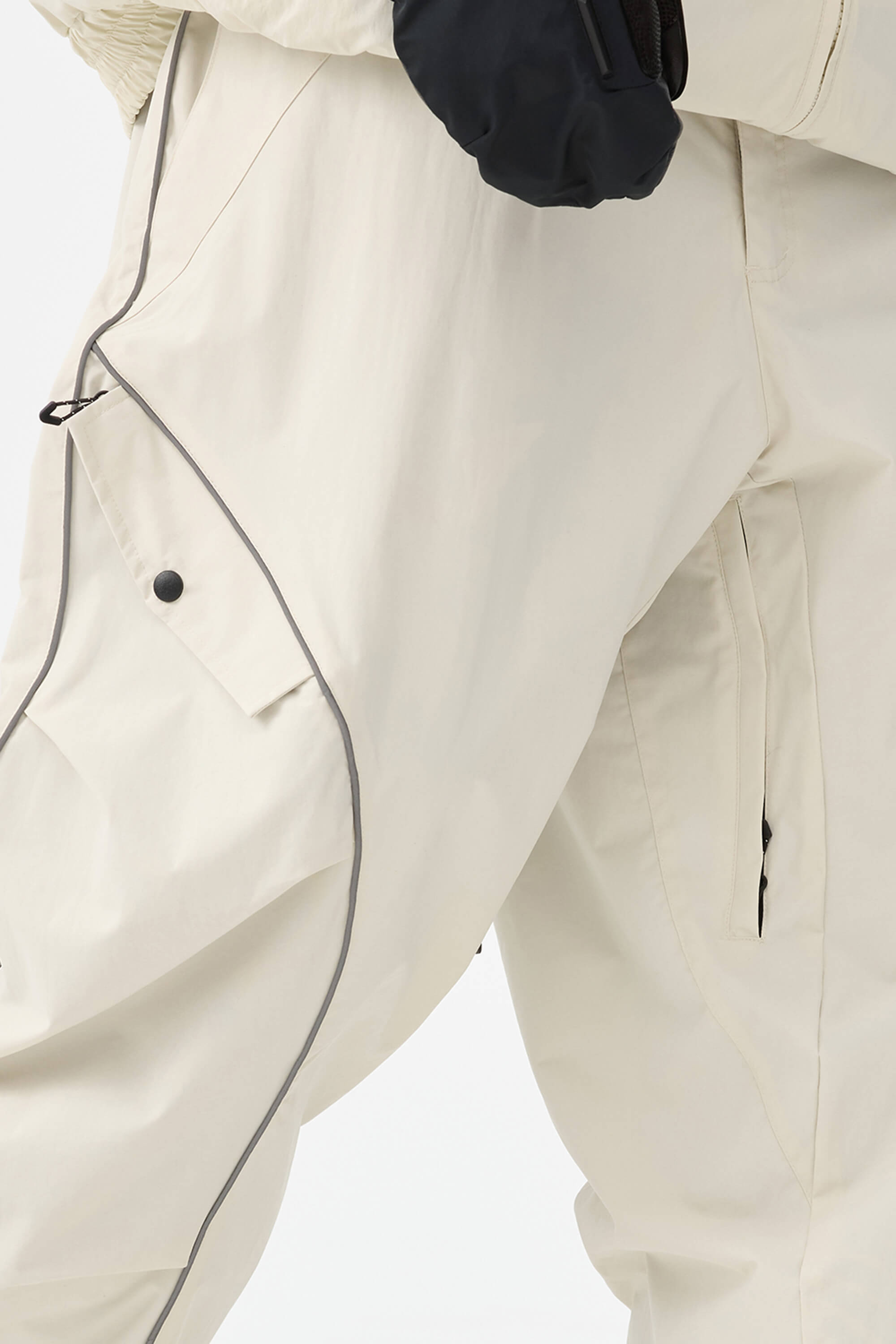 Men's Off White Retro Track Snow Pants Reflective Piping Baggy Ski Pants - Gsou Snow