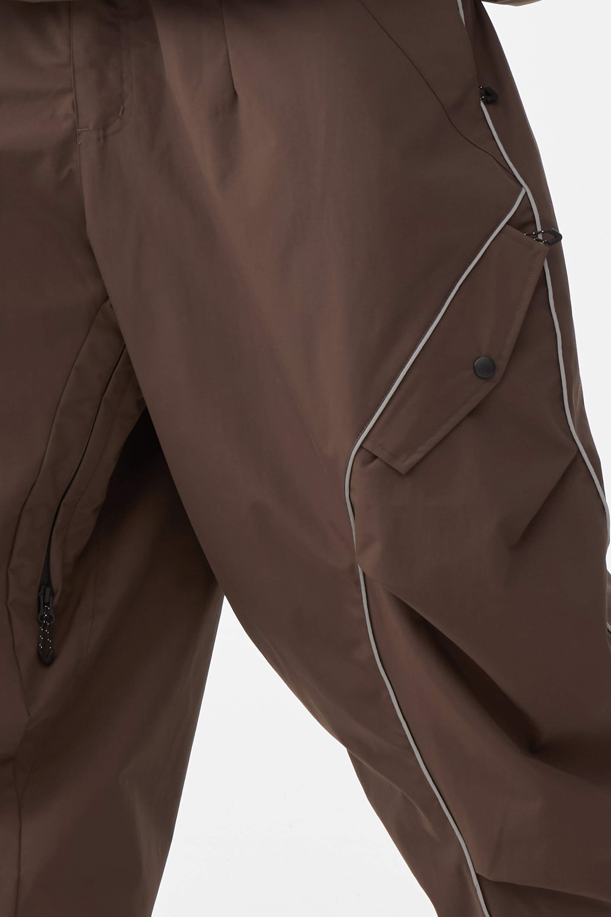 Men's Coffee Retro Track Snow Pants Reflective Piping Baggy Ski Pants - Gsou Snow