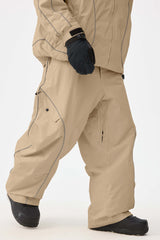 Pánské retro sněhové kalhoty khaki s reflexními detaily a volným střihem - Gsou Snow