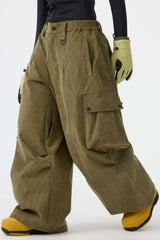 Women's Off White Baggy Structured Soft Snow Pants Corduroy Ski Pants - Gsou Snow