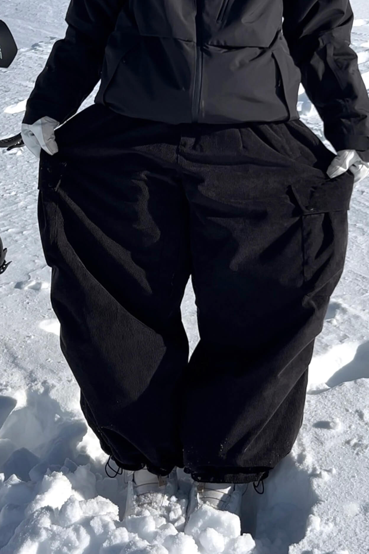 Women's Black Baggy Structured Soft Snow Pants Corduroy Ski Pants - Gsou Snow