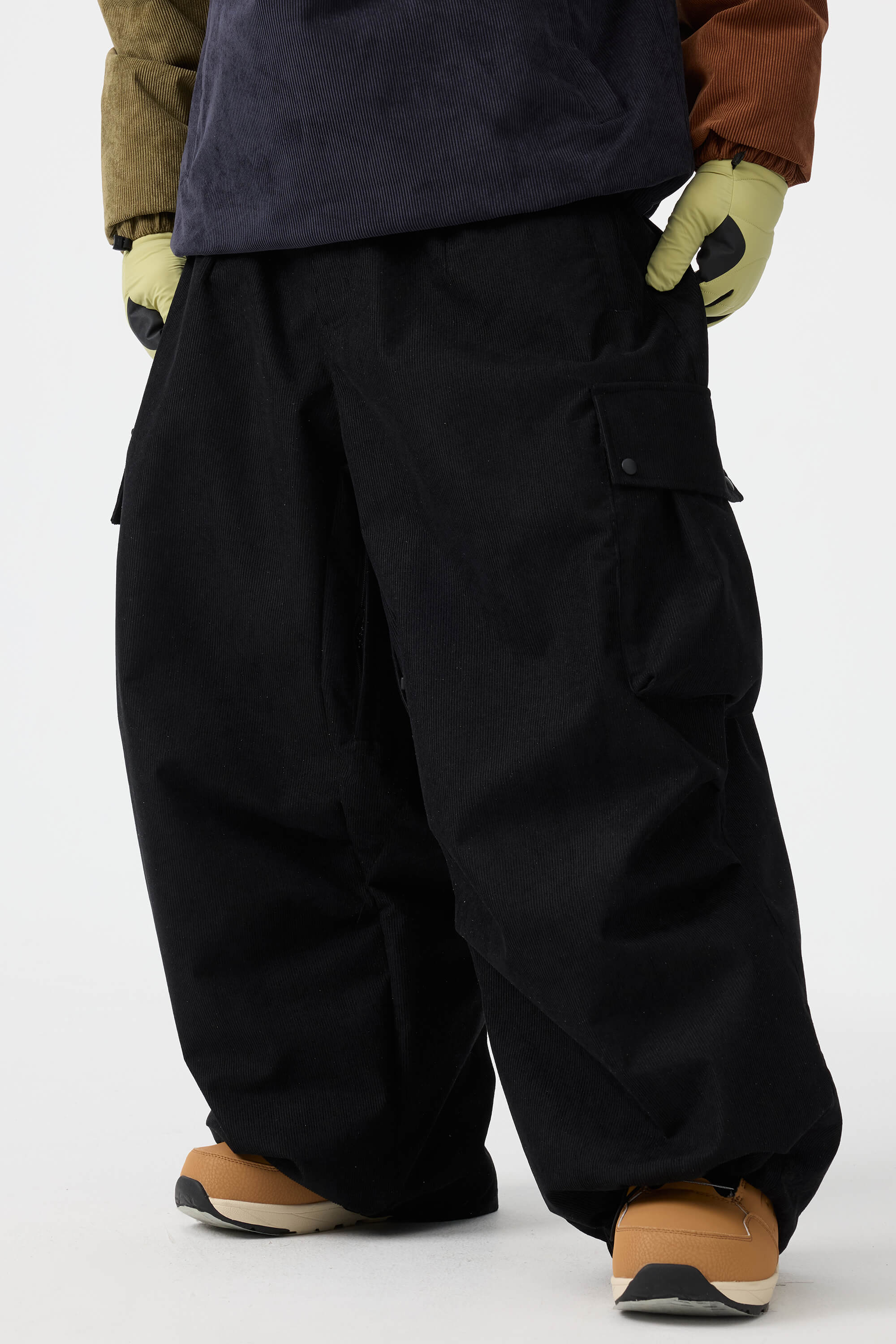 Men's Black Baggy Structured Soft Snow Pants Corduroy Ski Pants - Gsou Snow
