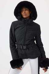 Women's Black 3D-Cut Faux Fur Ski Jacket Stretch Insulated Snow Jacket - Gsou Snow