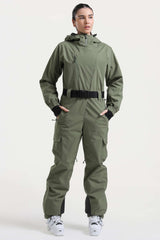 Damen-Skianzug, braun, isoliert, wasserdicht, asymmetrisches Design, Gürtel, Einteiler, Snowboardanzug - Gsou Snow 