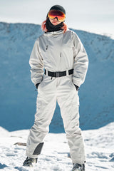 Damen-Skianzug, braun, isoliert, wasserdicht, asymmetrisches Design, Gürtel, Einteiler, Snowboardanzug - Gsou Snow 