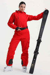 Damen-Skianzug, braun, isoliert, wasserdicht, asymmetrisches Design, Gürtel, Einteiler, Snowboardanzug - Gsou Snow 