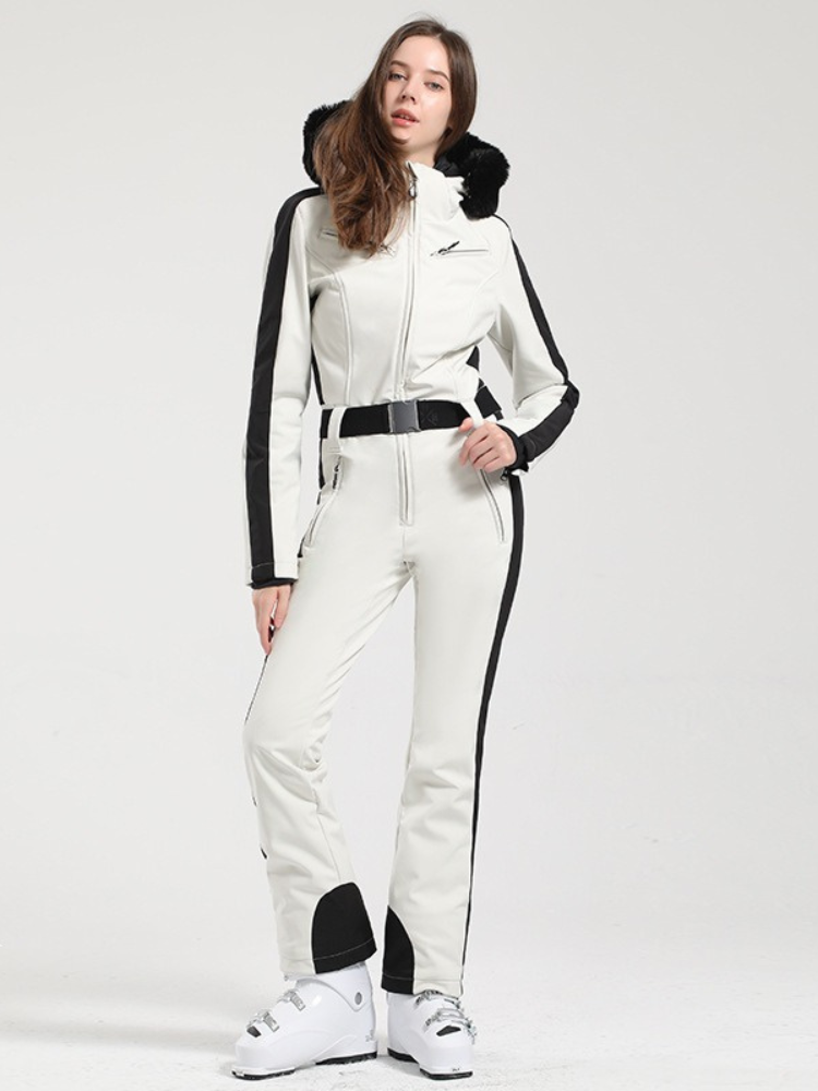 Women' One Piece Ski Suits Classic Faux-Fur Ski Jumpsuit - Gsou Snow